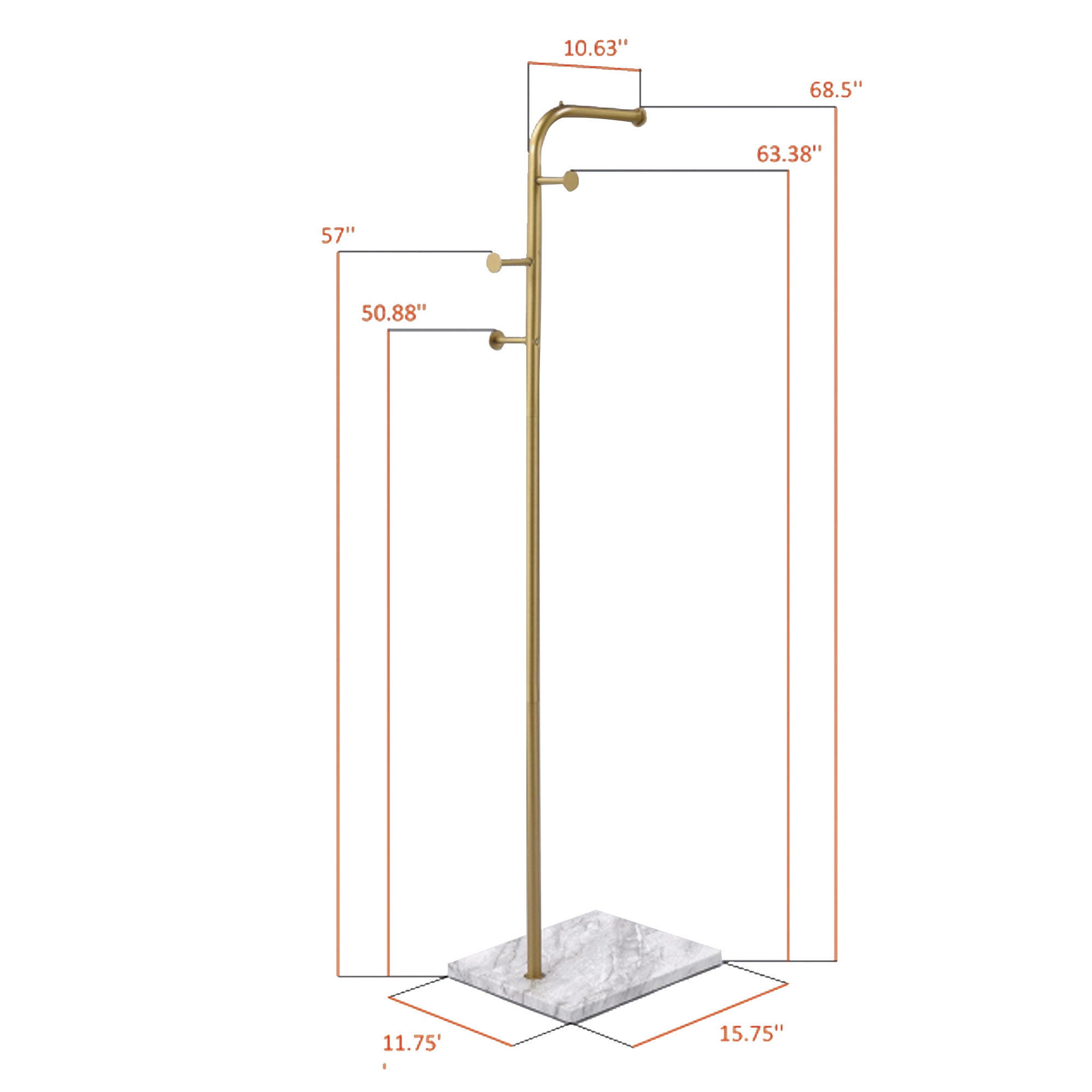 L-Shape Coat Rack Gold Metal Contemporary Stand with Marble Base