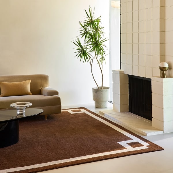 slide 2 of 16, Grace Bordered Wool Area Rug 2'6" x 8' Runner - Brown