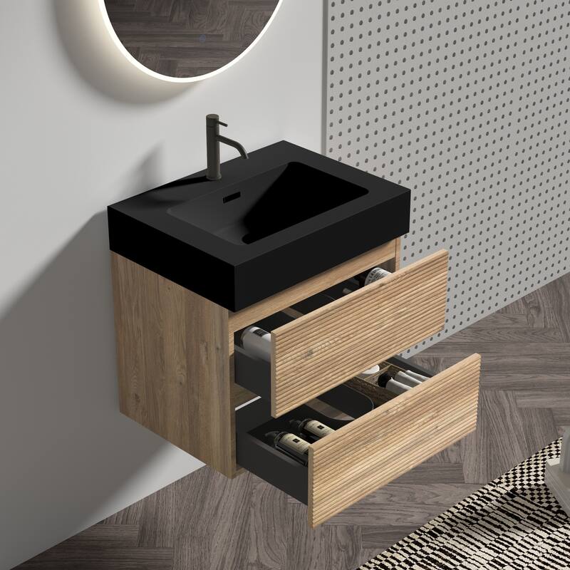GDFStudio - Grace Wall-Mounted Bathroom Vanity with Engineered Quartz Sink & Soft Close Drawers, without Drainage and Faucet