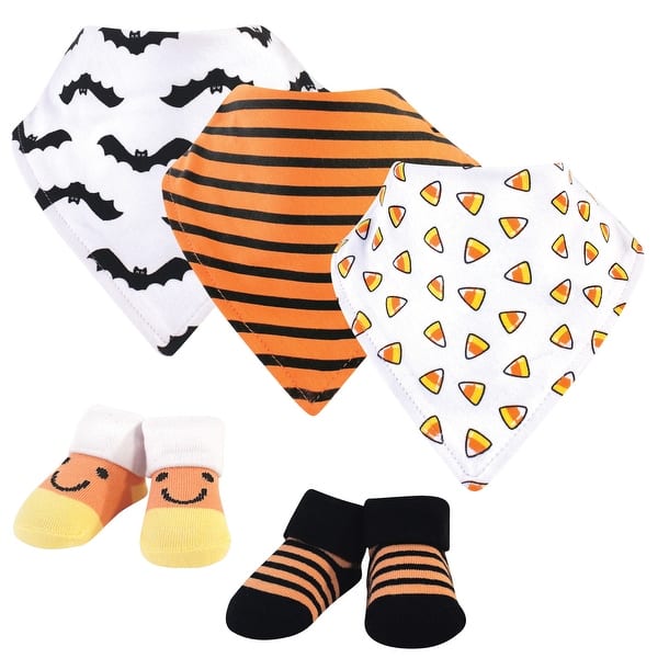 slide 1 of 1, Hudson Baby Infant Cotton Bib and Sock Set 5pk, Candy Corn, One Size - Candy Corn - One Size One Size - Candy Corn