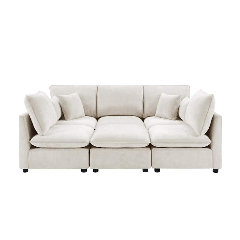 Roomfitters 94 Inch Modular U-Shaped Sectional Sofa with Movable Ottoman and Storage Armrests