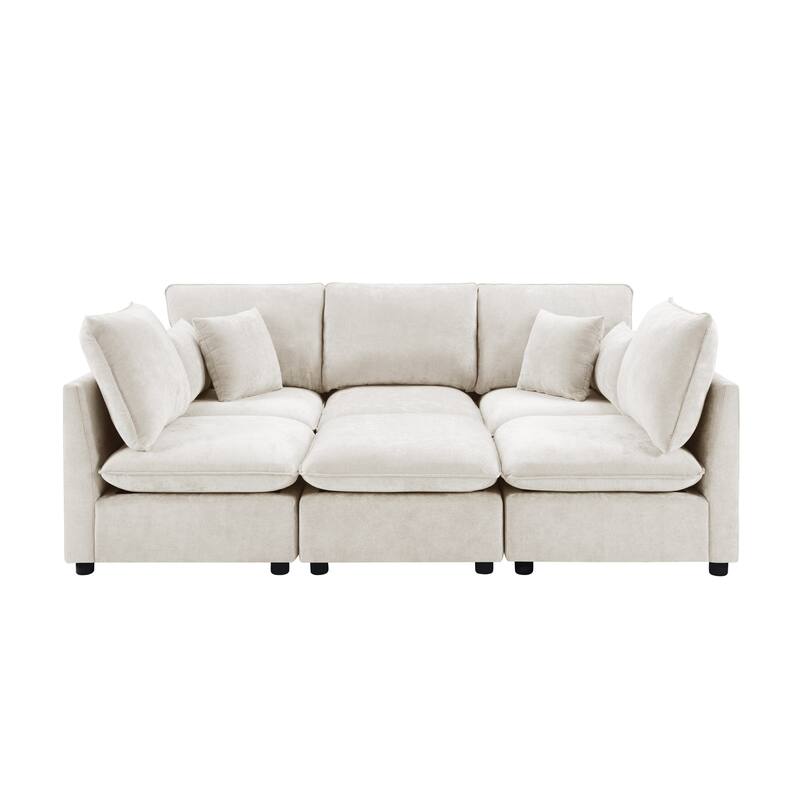 Smooth Chenille Sectional Sofa U-Shaped Modular Sofa Bed L-Shaped Couch with Movable Ottoman, Storage Armrests and USB Ports