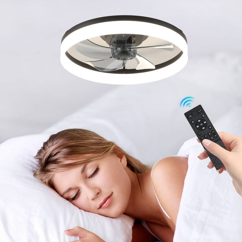 20 in. W x 6 in. H Ceiling Fan in Black and White with Dimmable LED Lights - 20“ x 6" in