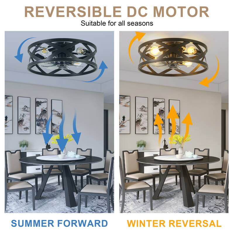 Bella Depot 20" Black Cage Flsuh Mount Ceiling Fan with Light and Remote