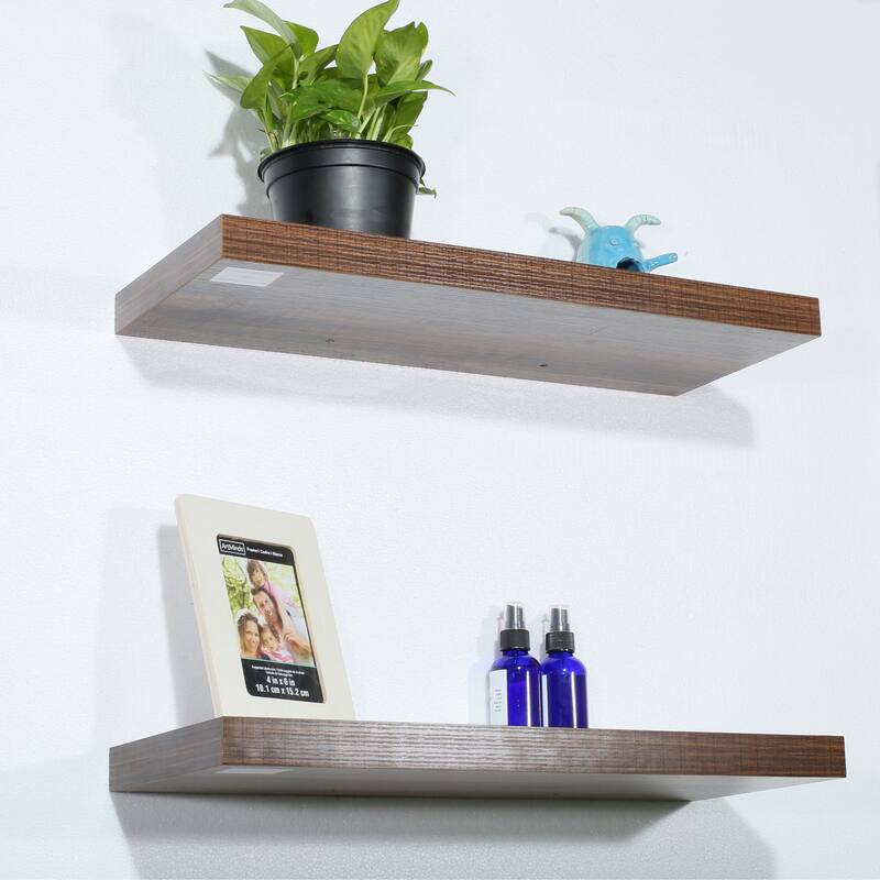 Set of 2 Modern and Contemporary Antique Walnut Floating Shelves - 9.25*23.62*1.5 inches