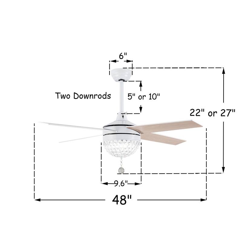 Bella Depot 52" Modern Crystal Ceiling Fan with LED Light, Reversible Ceiling Fan with Remote Control