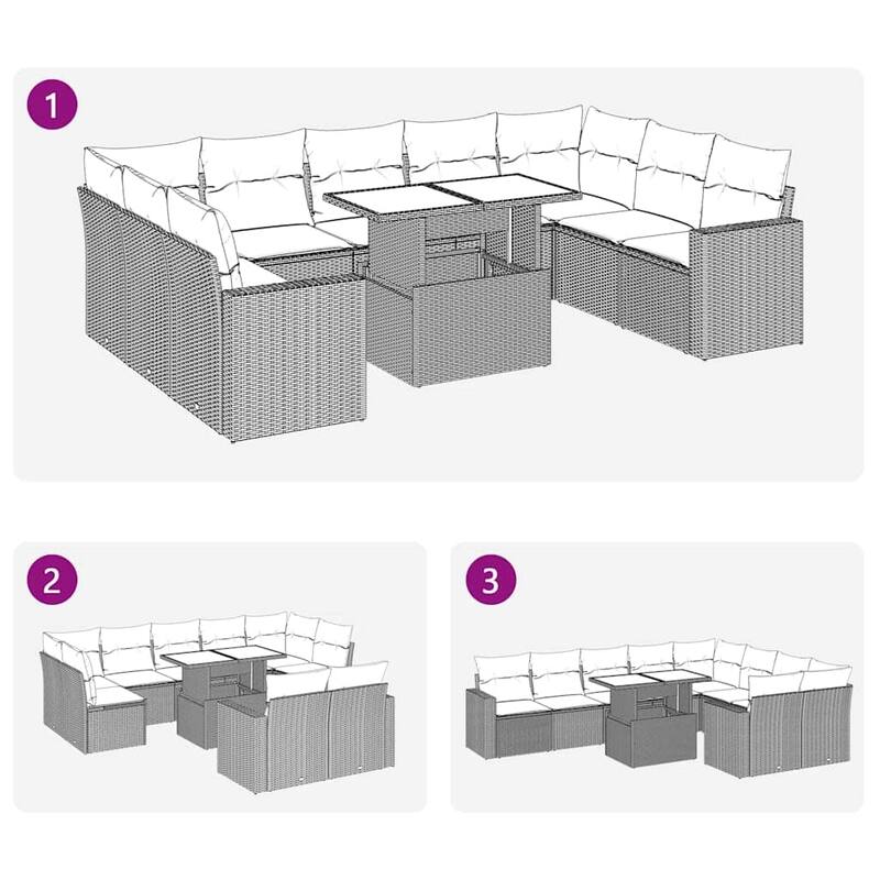 vidaXL Patio Sofa Set with Cushions Outdoor Furniture 10 Piece Poly Rattan