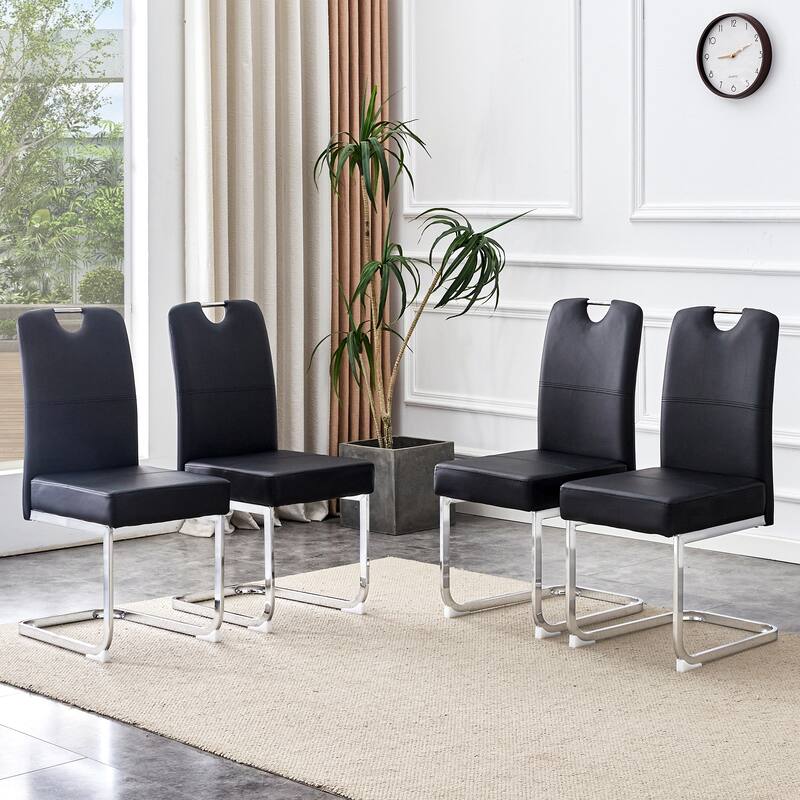 Set of 4 black thickened dining chairs with built - in spring packages and ergonomic design - perfectly blending comfort