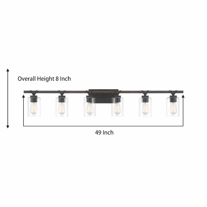 Roundhil 6-lights Farmhouse Faux Wood Grain Bathroom Vanity Light with UL Certified - 49'' W x 8'' H x 5'' D