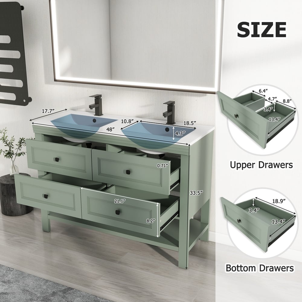 24"/30"/48" Bathroom Vanity with Drop in Sink Drawer Open Shelf