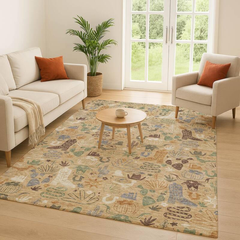 Machine Washable Indoor/ Outdoor Modern Ranch Chantille Rug