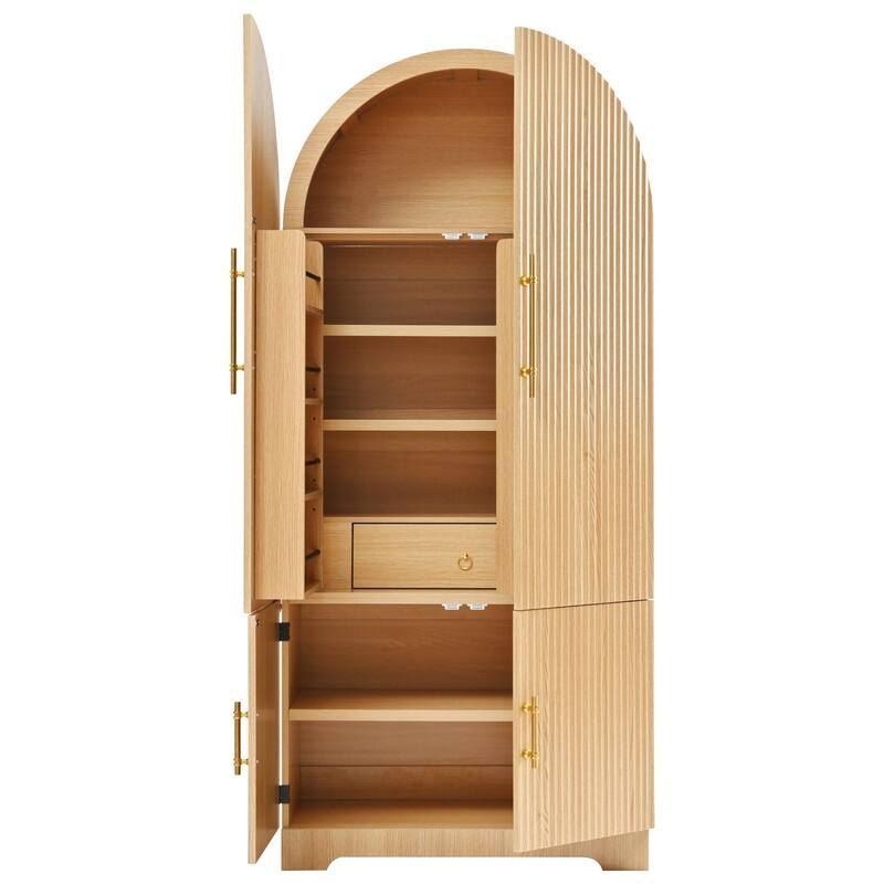 Arched 72" Tall Kitchen Pantry Cabinet with 8 Door Shelves and 3 Adjustable Shelves for Kitchen Storage Solutions