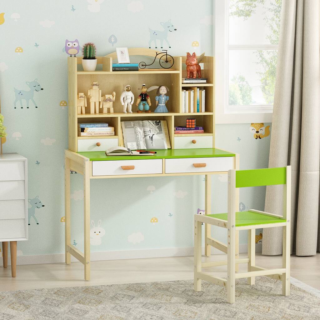 Wooden Office Computer Witing Desk with Storage Drawer and Chair