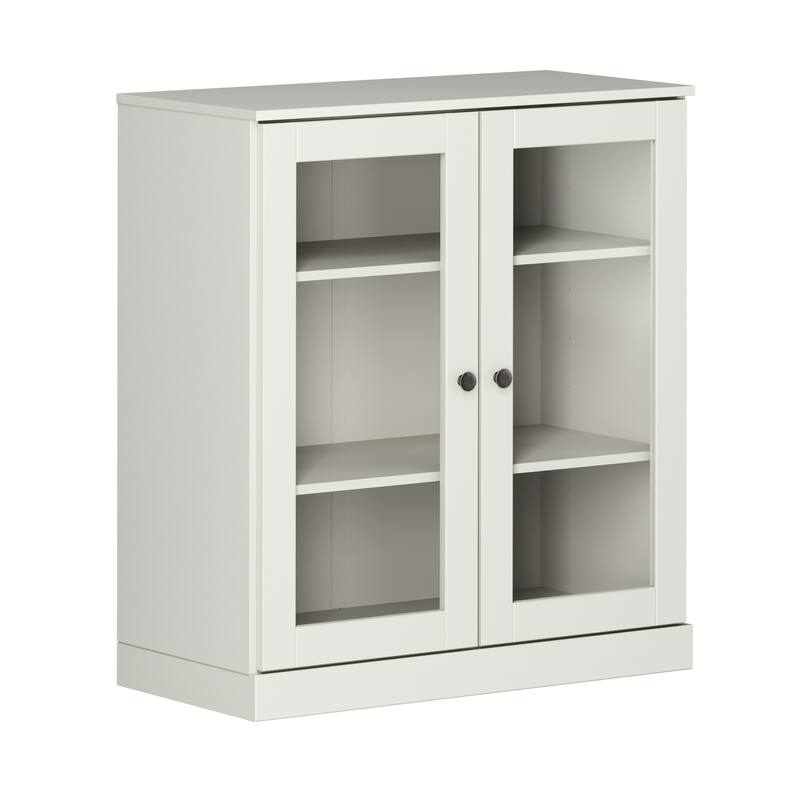 100% Solid Wood Short Bookcase with Glass Doors, Adjustable Shelves, Modular Storage Bookshelf, 32" W x 35.75" H