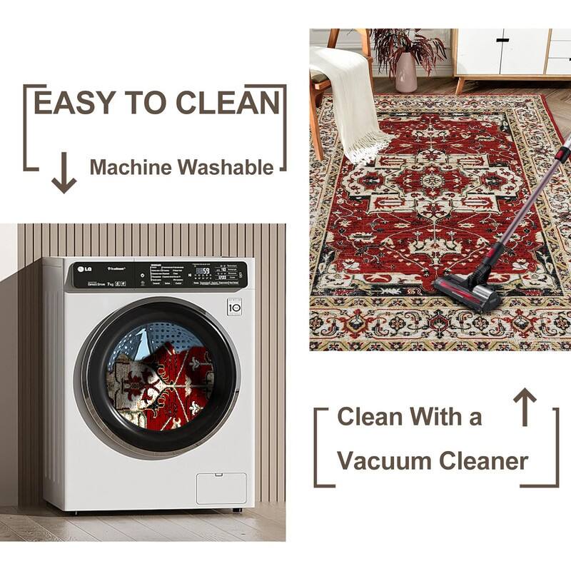 6'x9' Vintage Bohemian Persian Area Rug with Floral Design in Yellow & Red - 6' x 9'