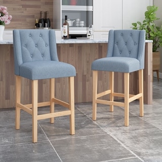 Lansglen Button Tufted Fabric Wingback Bar Stool (Set of 2) by Christopher Knight Home