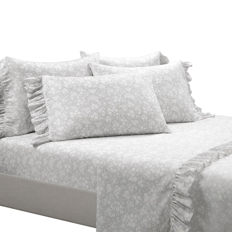 Lush Decor Garden Of Flowers Ruffle Sheet Set - Grey - King