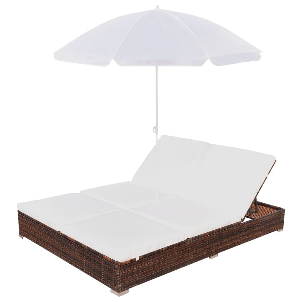 Vidaxl Outdoor Lounge Bed With Umbrella Poly Rattan 77 6 X 55 X 74 8 Overstock 19581923
