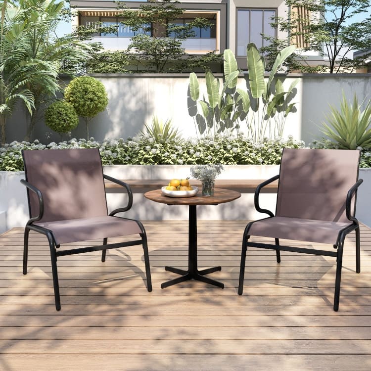 Black and Brown Patio Chairs Set of 2 with Metal Frame, Fabric Seat and Ergonomic Design - 28.5" x 21" x 30.5"
