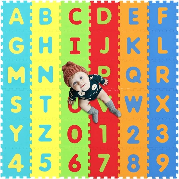 slide 2 of 2, Gymax 36-Piece Kids Puzzle Play Mat w/ Alphabet & Numbers 36 Sq FT - Multicolor Multicolor
