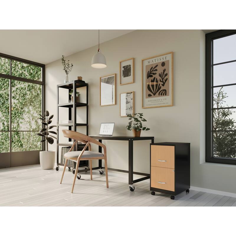 Space Solutions Home Office Natural Wood Finish Desk and Storage Set