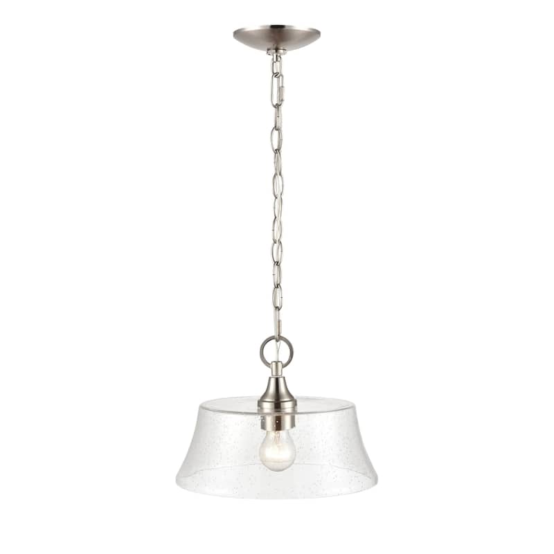 Millennium Lighting Caily 1 Light Pendant in Matte Black or Brushed Nickel with Seeded Glass Shade - Brushed Nickel