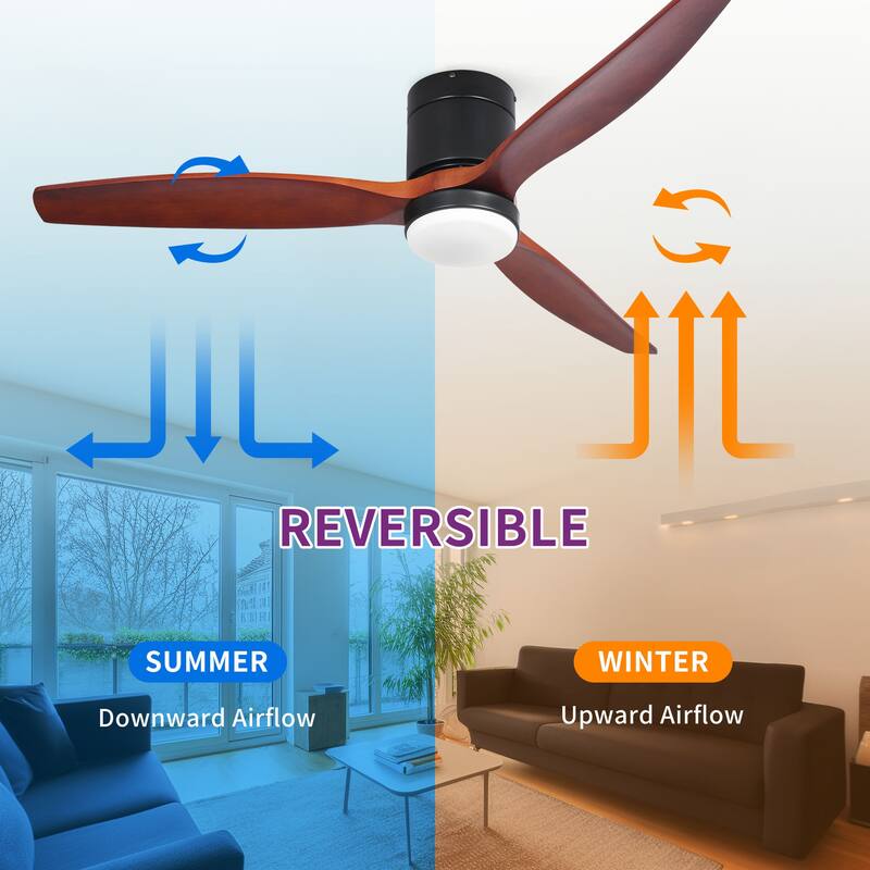 52 Inch Low Profile Ceiling Fan with Lights Remote and Wall Control