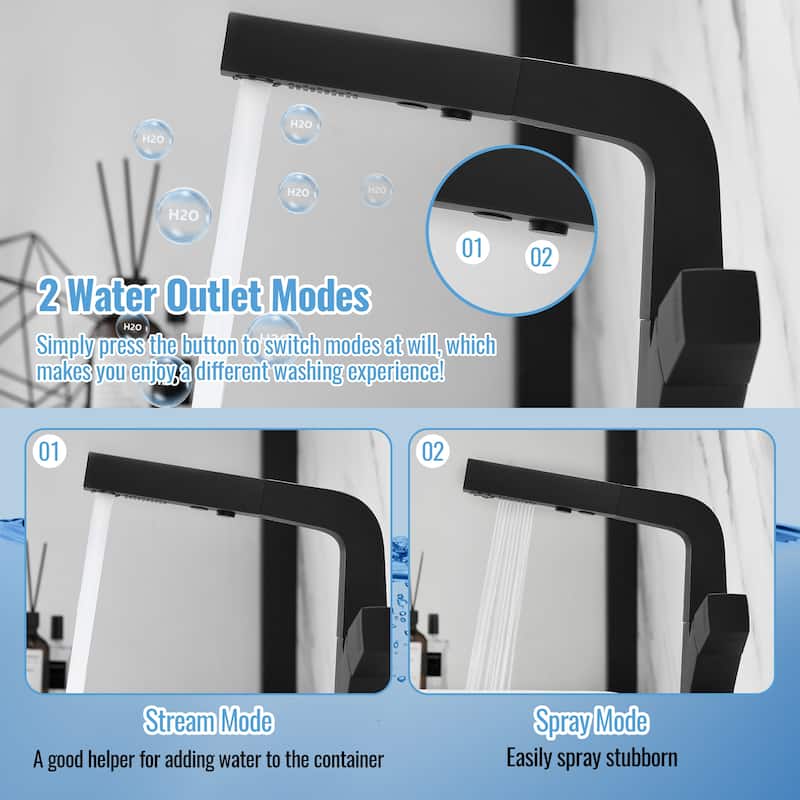 Solid Brass Pull Out 360° Swivel Single Hole Bathroom Faucet