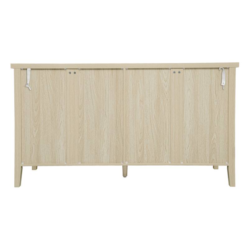 Symmetrical Carved Buffet, Storage Cabinet with Adjustable Shelves, Hollowed-out Accent Cabinet with Wood Feet