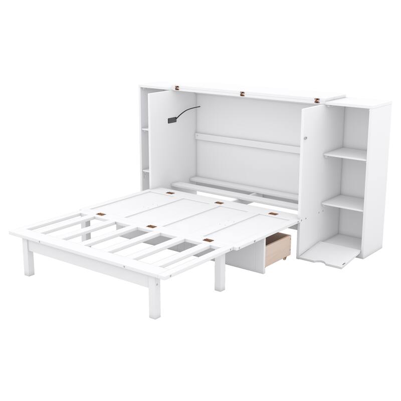 Murphy Bed with Shelves, Drawers, and LED Lighting