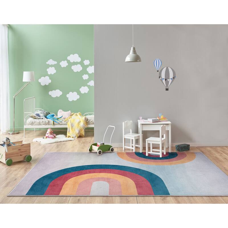 Well Woven Kids Rugs Kaleidoscope Rainbow Modern Machine Washable Area Rug