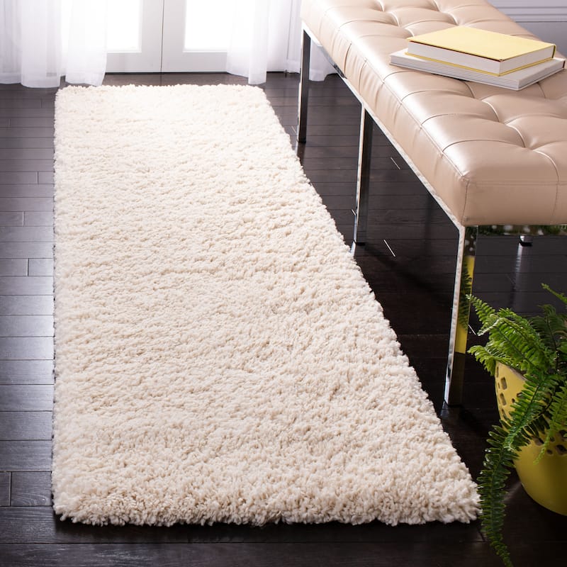 SAFAVIEH Fontana Shag Kimberlie Solid 2-inch Thick Rug - 2'3" x 8' Runner - Creme - Runner