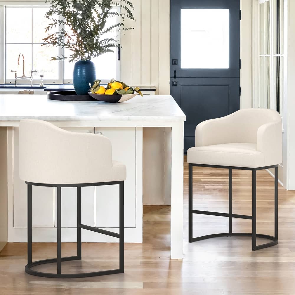 26.in Modern Set of 2 Barstool Fabric/Leather Upholstered Counter Height Stool with Metal Frame for Kitchen Island