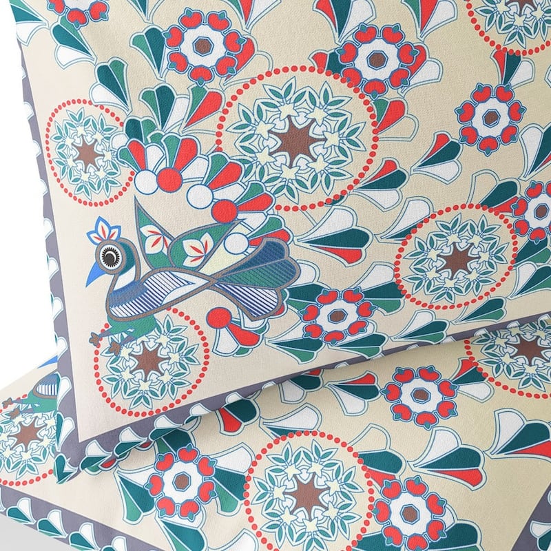 HomeRoots Set of Two 16" X 16" Green and Red Peacock Blown Seam Floral Indoor Outdoor Throw Pillow - 16.00' X '16.00' X '5.00