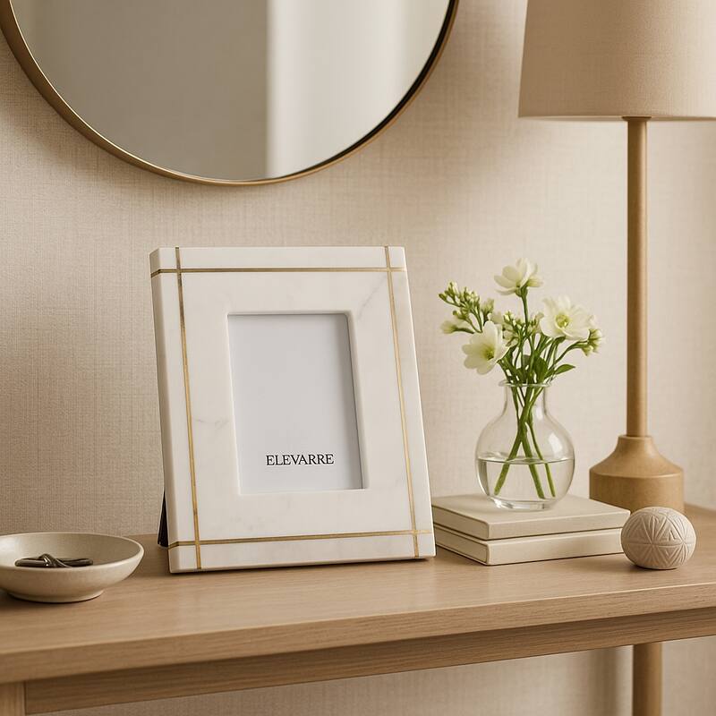 Marble Stone Frame with Inlaid Detail Modern Glam Decorative Accent
