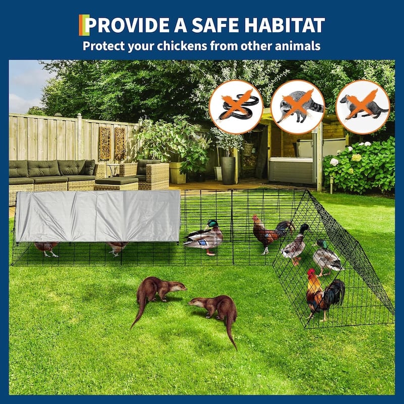 Outdoor Portable Chicken Tractor, Metal Chicken Coop with Run for Hens, Ducks, Rabbits
