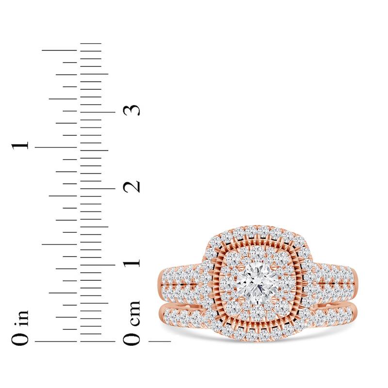1ct TDW Diamond Cluster Halo Bridal Set in 14K Rose Gold for Women