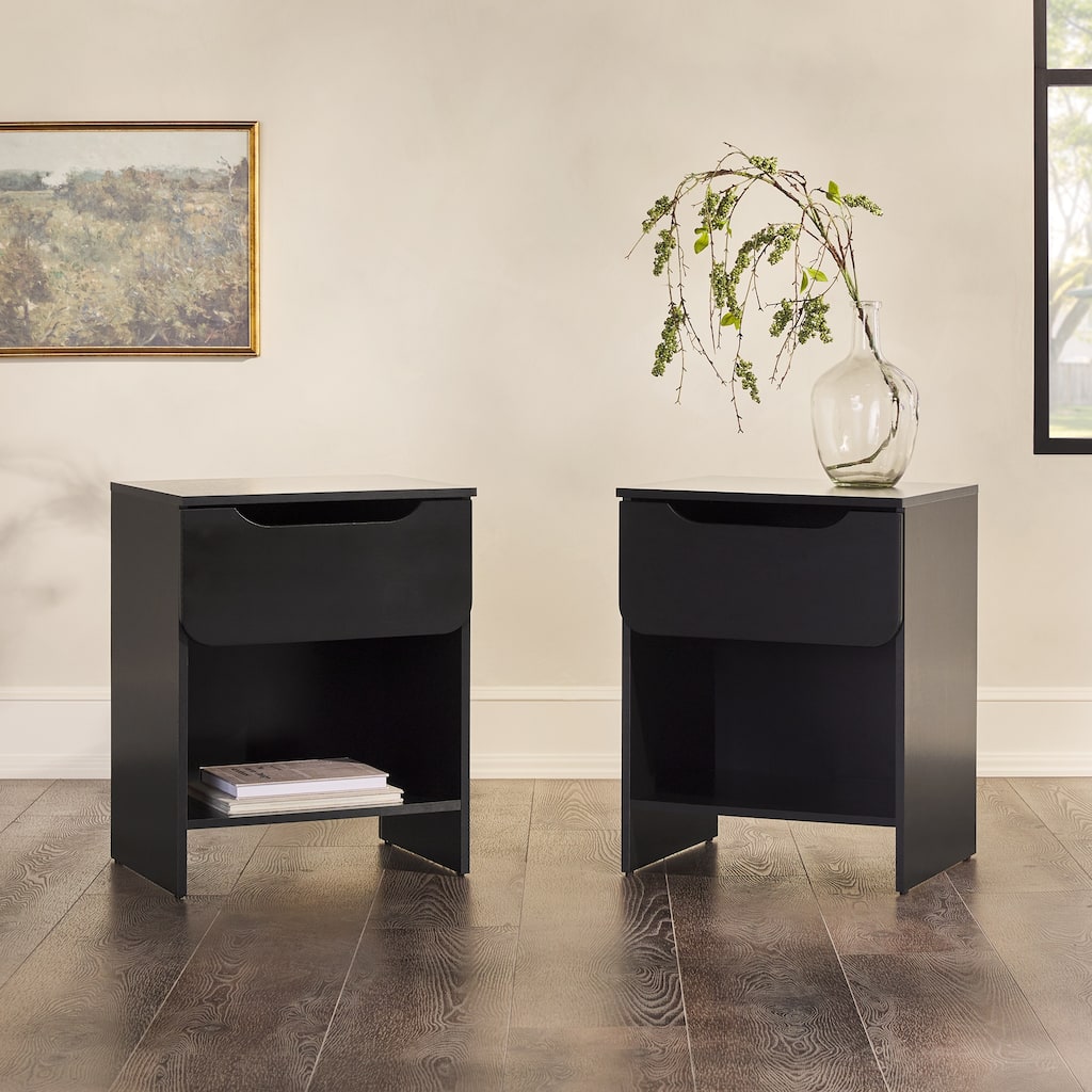 Walker Edison Modern 1-Drawer Nightstand with Cubby (Set of 2)