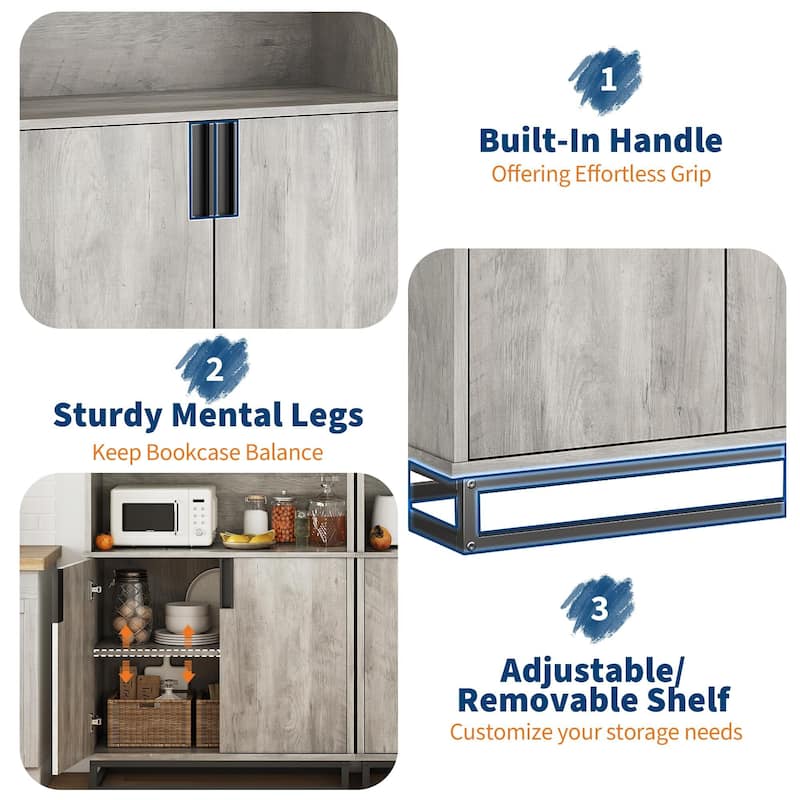 71" Tall Bookcase with Doors, 5-Tier Farmhouse Bookshelf with Storage Cabinet & Adjustable Shelves