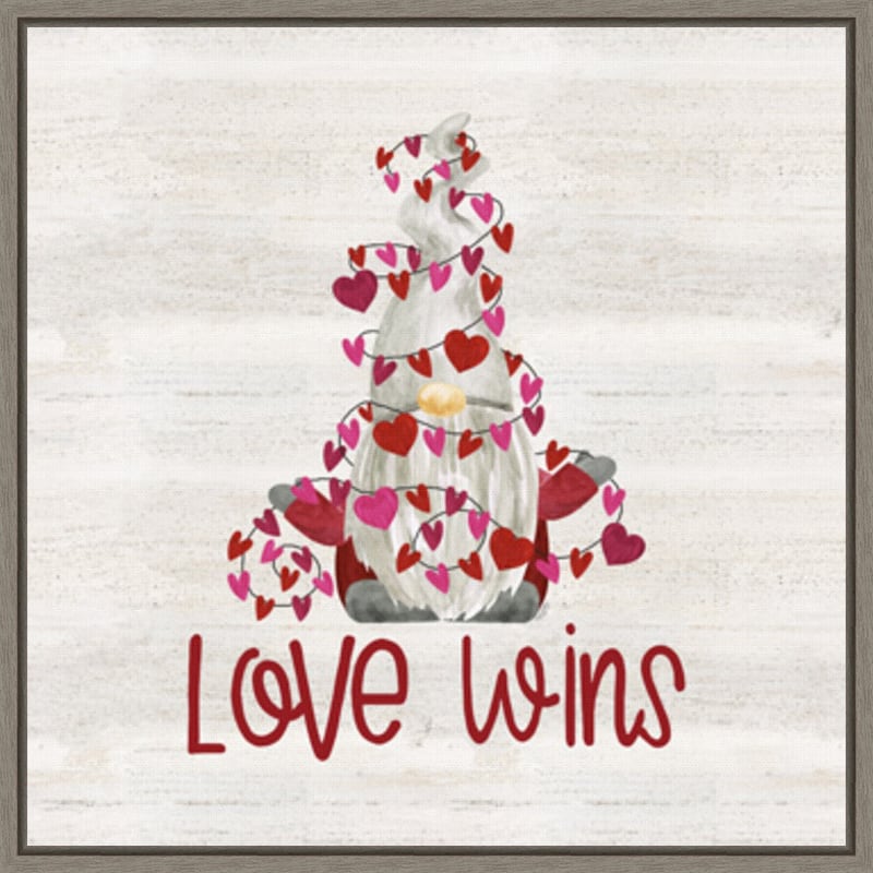 Valentine Gnomes VII-Love Wins by Tara Reed Framed Canvas Art - 16 x 16-inch