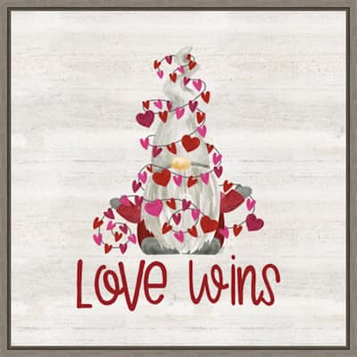 Valentine Gnomes VII-Love Wins by Tara Reed Framed Canvas Art - 16 x 16-inch