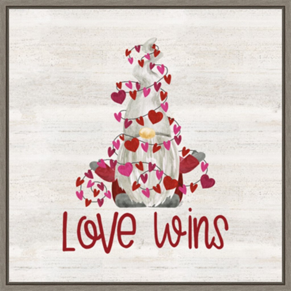 Valentine Gnomes VII-Love Wins by Tara Reed Framed Canvas Art - 16 x 16-inch