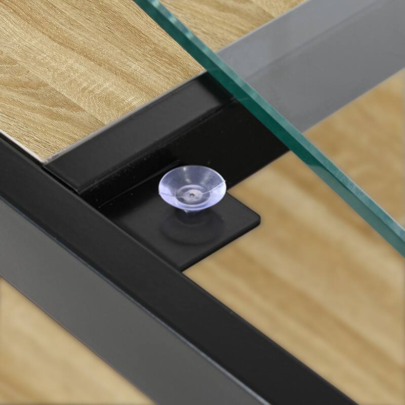 Modern Coffee Table For,Tempered Glass&Natural Wood Mdf Top,Industrial Style Coffee Table