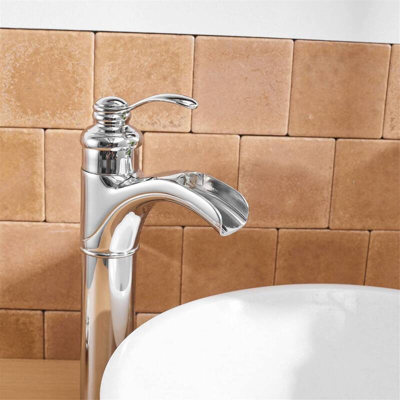 Waterfall Bathroom Vessel Faucet With Drain Assembly Single Handle Bathroom Vessel Sink Faucets One Hole Modern High Basin Taps