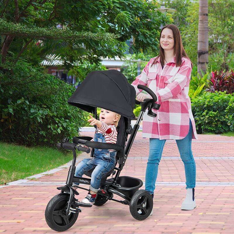 Gymax 4-in-1 Baby Tricycle Toddler Trike w/ Reversible Seat Canopy &