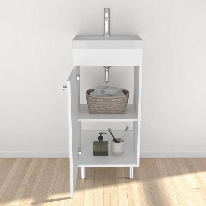 16" Bathroom Vanity with Integrated Sink,Compact Freestanding Cabinet with Storage,Ideal for Small Bathrooms,No Faucet Included