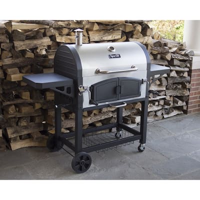 Dyna-Glo Stainless Steel/Black X-Large Premium Dual Chamber Charcoal Grill with Shelf