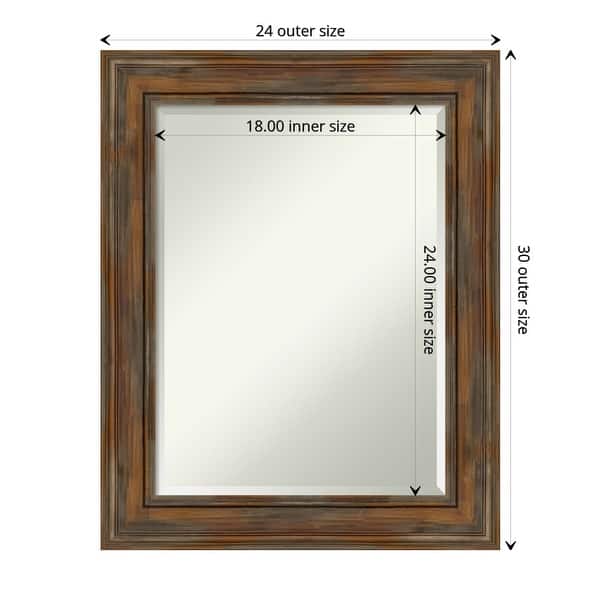 dimension image slide 2 of 4, Beveled Wood Wall Mirror - Alexandria Rustic Brown Frame