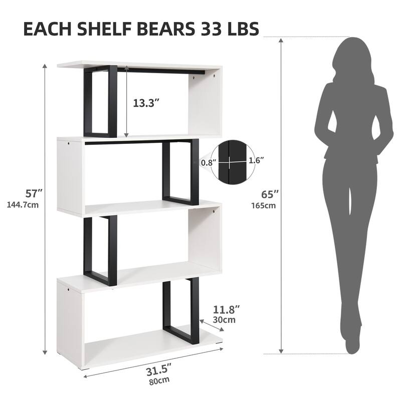 Moasis Modern Corner Shelf Bookcase Bookshelf with Unique S Shaped for Living Room and Home Office