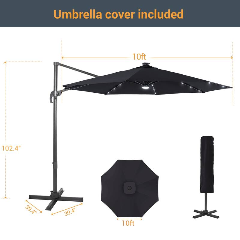 10 Ft LED Offset Cantilever Hanging Patio Umbrella by LIVOOSUN